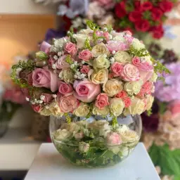 Vase with Mixed Pink Baby Rose